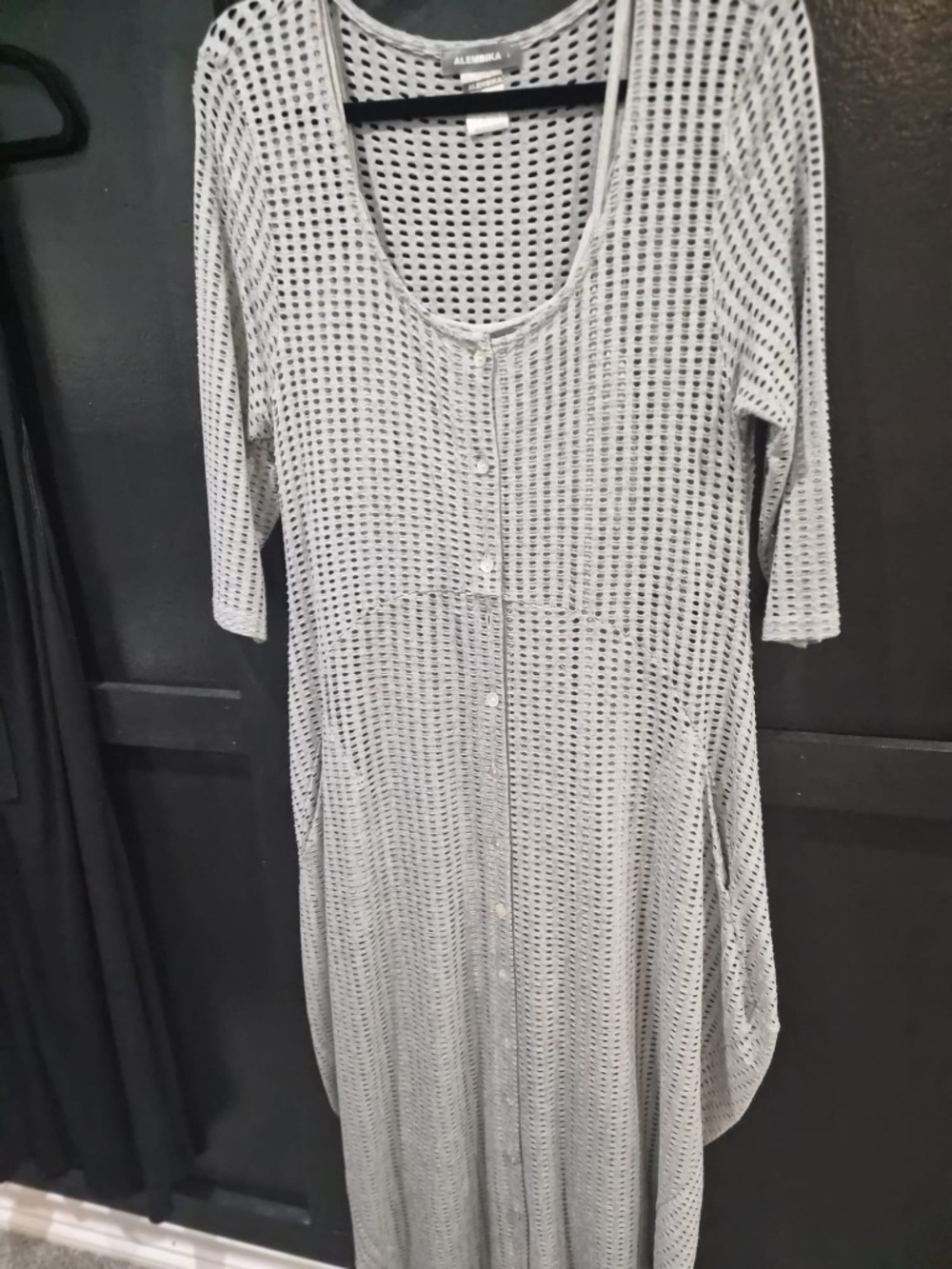 Alembika | Light Gray Mesh Button Front Tunic Dress | Size 12-14 - Picture 3 of 9